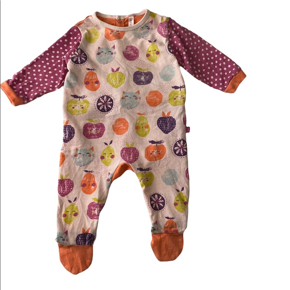 Souris Mini Apple, Pear Face Print One Piece Footie Snaps at Back Size 3 Months